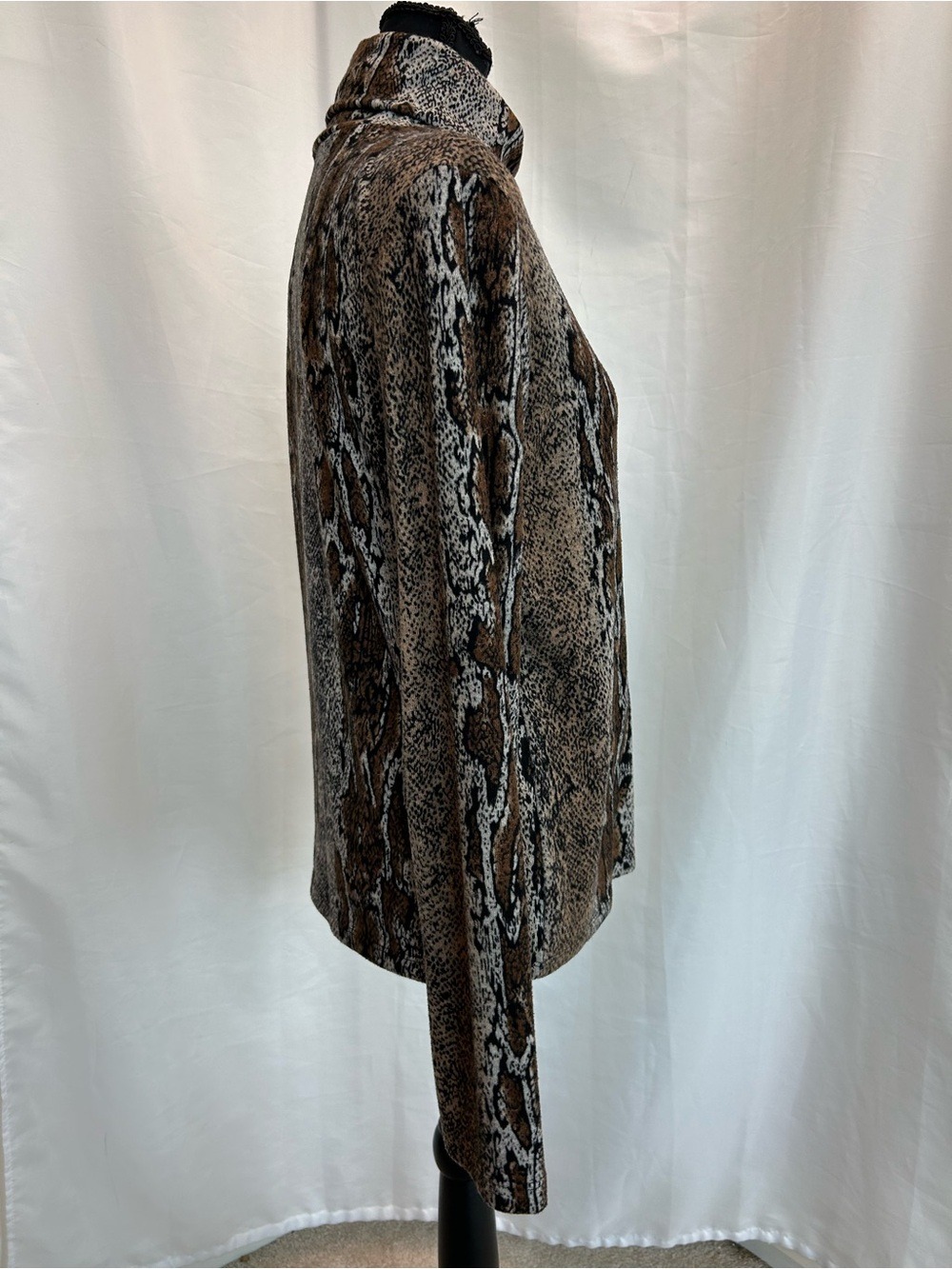 Zara Python Snake Animal Print Turtleneck Sweater Top Tan Brown Cream Sz L - Picture 4 of 10